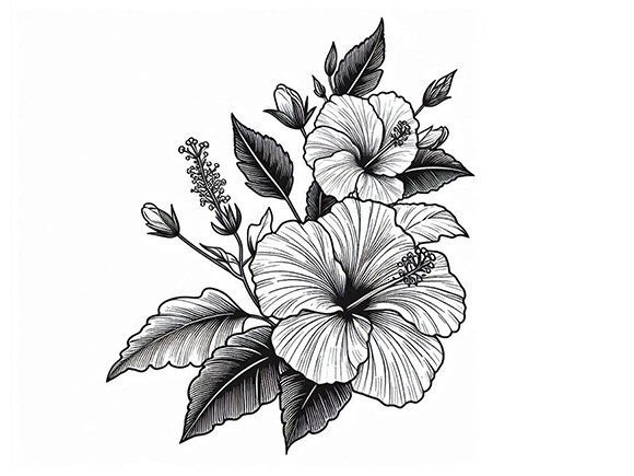 Download Hibiscus Flowers in a Vintage Woodcut - Premium Resources