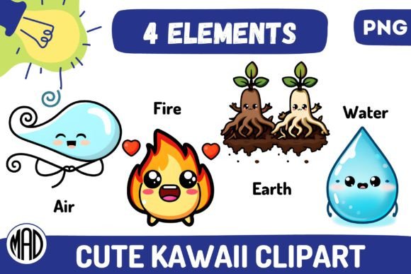 Download Cute Kawaii Clipart Four Elements PNG - Kawaii clipart Collection