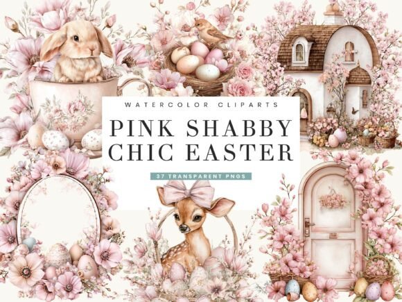 Download Watercolor Pink Shabby Chic Easter - Shabby chic easter Collection