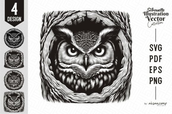 Download Owl Silhouette Woodcut Style Vector - Woodcut Collection