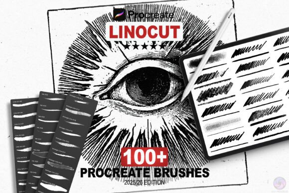 Download 100+ Linocut &amp; Woodcut Procreate Brushes - Woodcut Collection