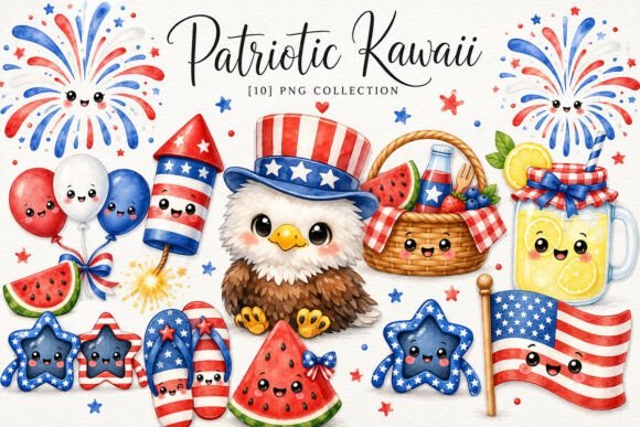 Download Patriotic Kawaii Clipart PNG Bundle - Kawaii clipart Collection